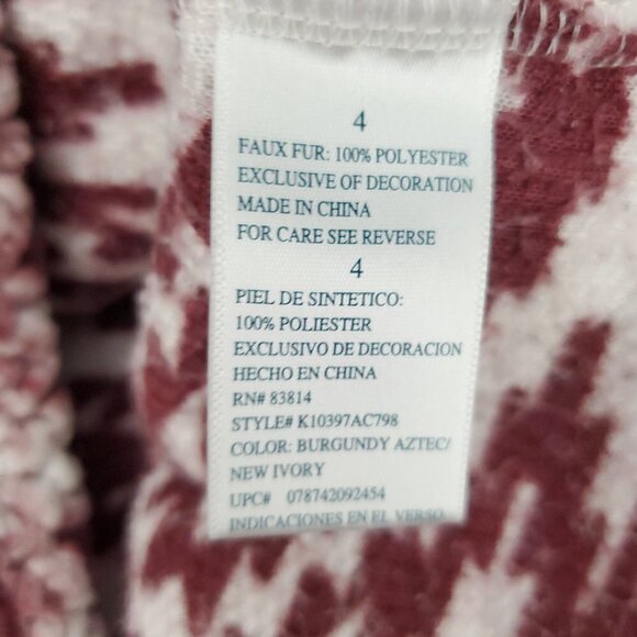 Cuddly Sherpa 1/4 Zip Burgundy and White Pull Over Fleece Jacket - Picture 4 of 6